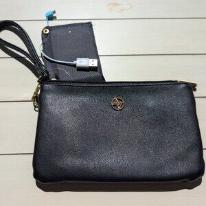 Adrienne Vittadini Black Wristlet Clutch with Portable Charger